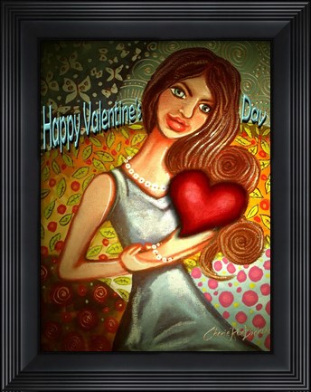 Framed Valentines Day Woman with Heart Print