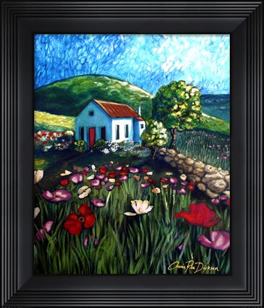 Framed Poppy Field Cottage Print