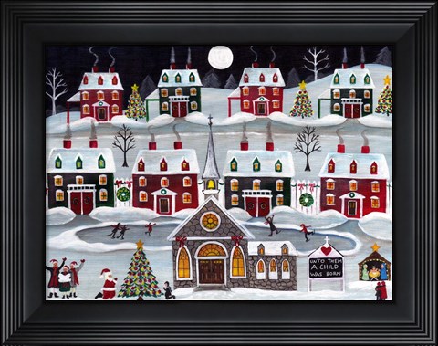 Framed Child is Born Christmas Skating Village Print