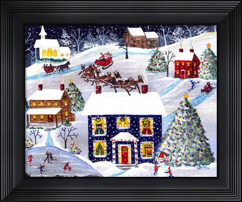 Framed Santa Reindeer Christmas Eve Print
