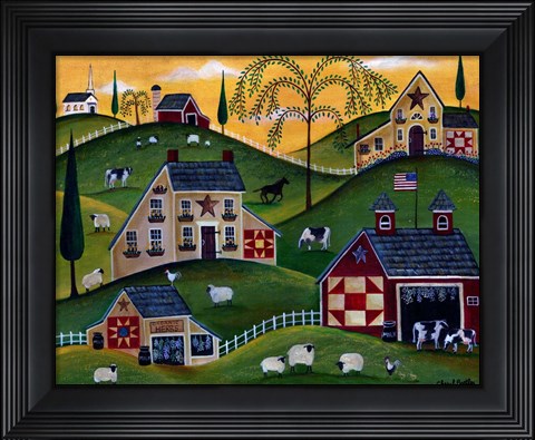 Framed American Organic Herb  Sheep Cow Farmland Print