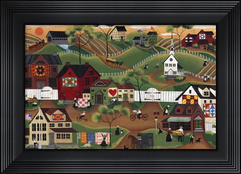 Framed Amish Quilt Village Print