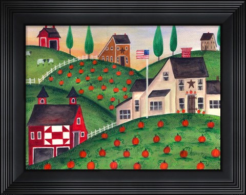 Framed Pumpkin Red Barn Folk Art Print