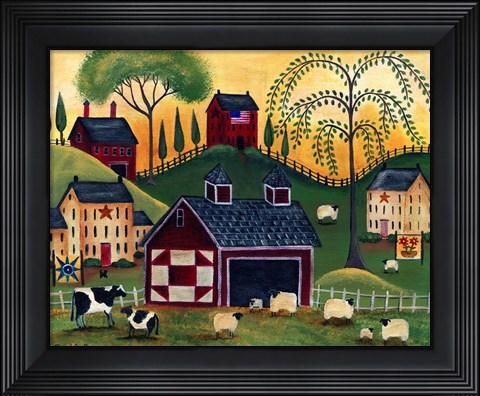 Framed Sunrise Red Quilt Barn Print