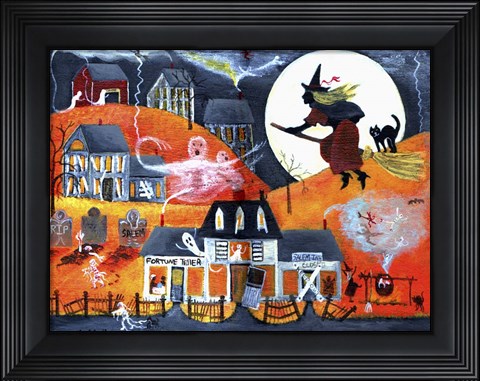 Framed All Hallows Eve Halloween Witch &amp; Fortuneteller Print