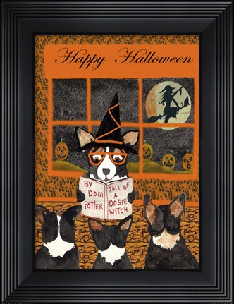 Framed Halloween Tail of Dogie Witch Print