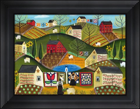Framed Country Garden Folk Art Quilts Print
