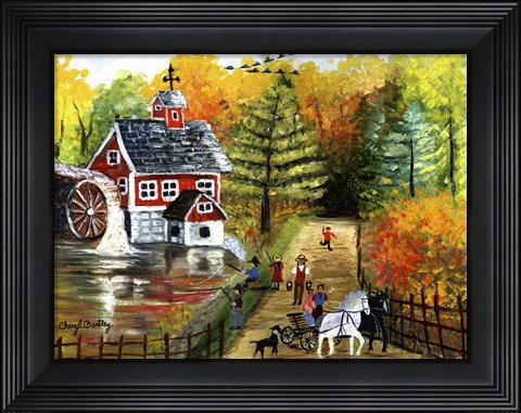 Framed Fishing by the Old Grist Mill Print