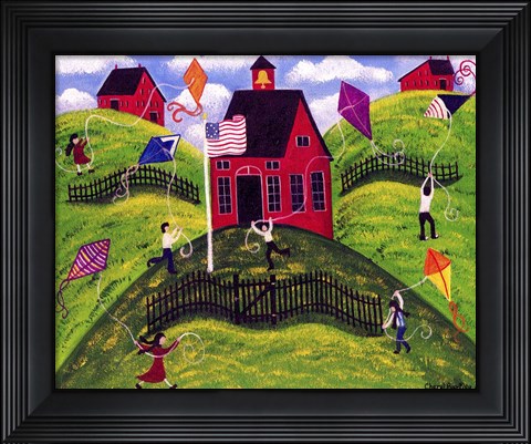 Framed Old Red School House Kite Day Print