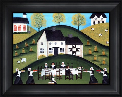 Framed Pilgrim Thanksgiving Dinner Print