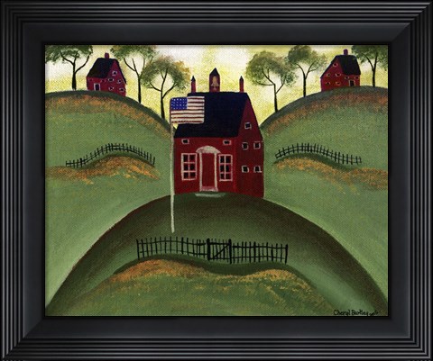 Framed Red School House Barn Print