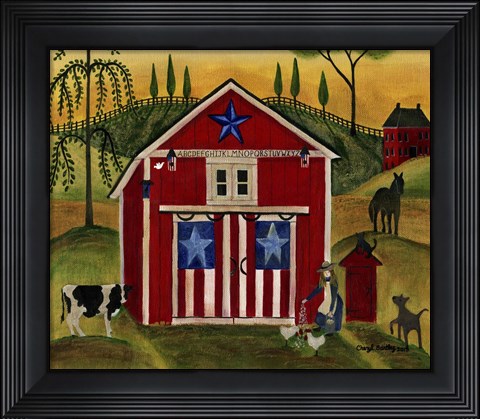 Framed Sunrise Red White Blue Barn Lang Print