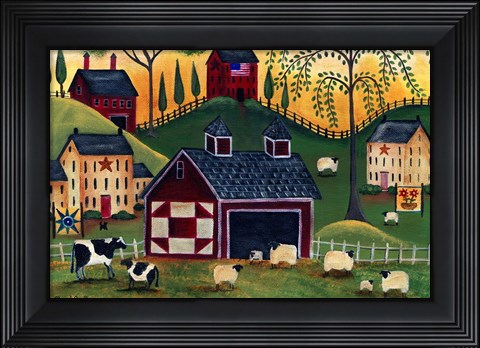 Framed Sunrise Red Quilt Barn Print