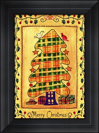 Framed Merry Christmas Birds Tree Print