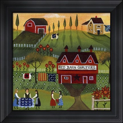 Framed Red Barn Quilters Print