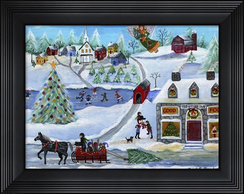 Framed Old Stone Inn at Christmas Time Print