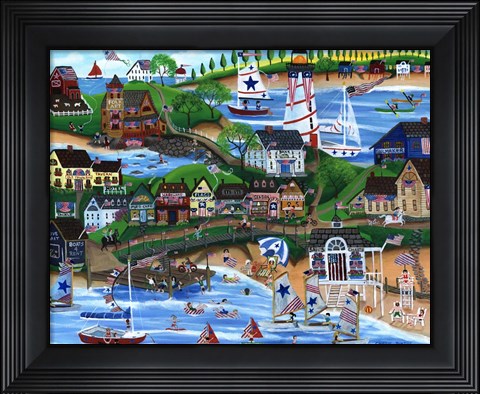 Framed Old New England Seaside 4th of July Celebration Print