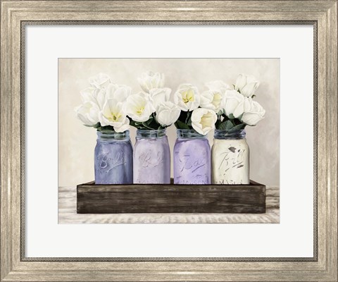 Framed Tulips in Mason Jars Print