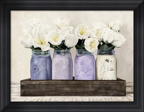 Framed Tulips in Mason Jars Print