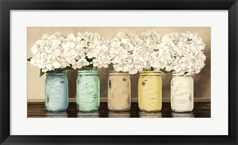 Framed Hydrangeas in Mason Jars Print