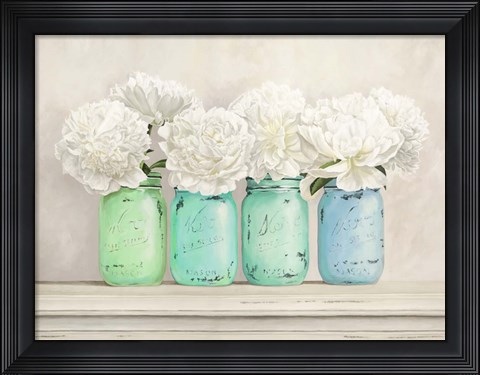 Framed Peonies in Mason Jars Print
