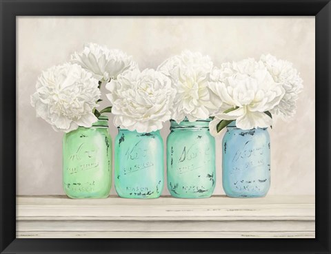 Framed Peonies in Mason Jars Print