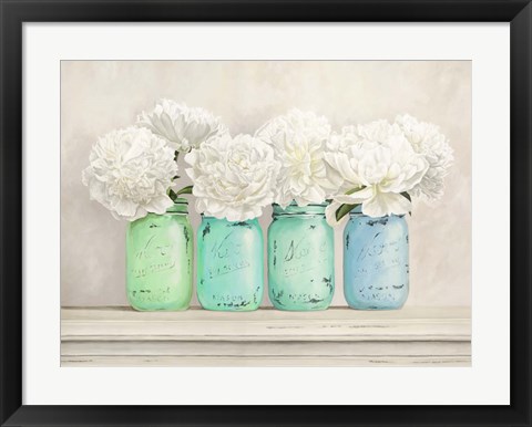 Framed Peonies in Mason Jars Print