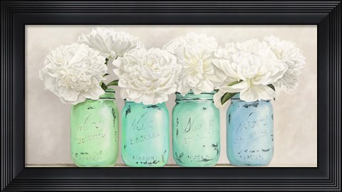 Framed Peonies in Mason Jars (detail) Print