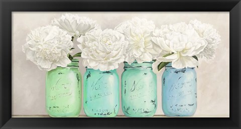 Framed Peonies in Mason Jars (detail) Print