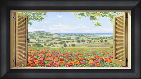 Framed Finestra su Campo di Papaveri Print