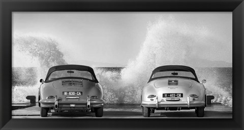 Framed Ocean Waves Breaking on Vintage Beauties (BW) Print