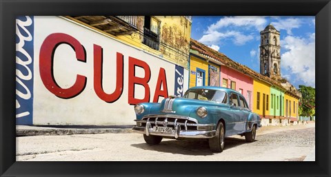 Framed Vintage Car and Mural, Cuba Print