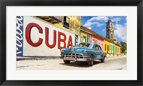 Framed Vintage Car and Mural, Cuba Print