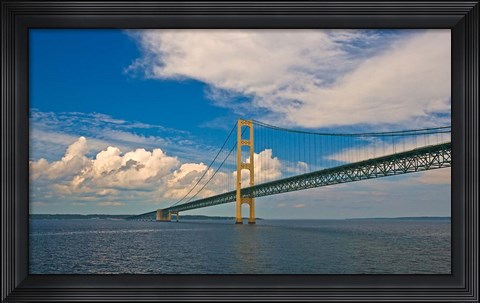Framed Blue Skies over the Mackinac Bridge Print