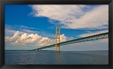 Framed Blue Skies over the Mackinac Bridge Print