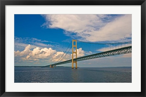 Framed Blue Skies over the Mackinac Bridge Print