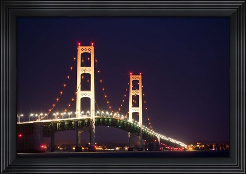 Framed Mackinac Bridge at Night Print