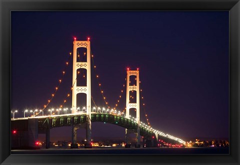 Framed Mackinac Bridge at Night Print