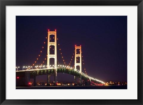 Framed Mackinac Bridge at Night Print