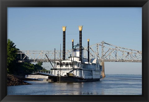 Framed Paddlewheel boat and casino, Mississippi River, Mississippi Print
