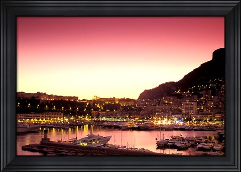 Framed Harbor at Sunset, Monte Carlo, Cote D&#39;Azure, Monaco Print