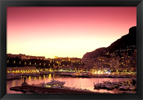 Framed Harbor at Sunset, Monte Carlo, Cote D&#39;Azure, Monaco Print