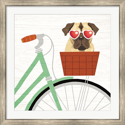 Framed Beach Bums Pug Bicycle I Print