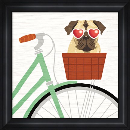 Framed Beach Bums Pug Bicycle I Print