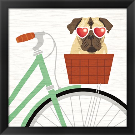 Framed Beach Bums Pug Bicycle I Print