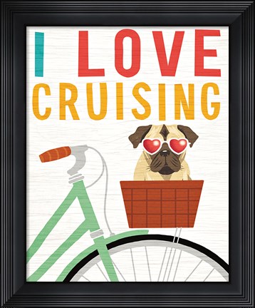 Framed Beach Bums Pug Bicycle I Love Print