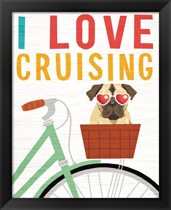 Framed Beach Bums Pug Bicycle I Love Print