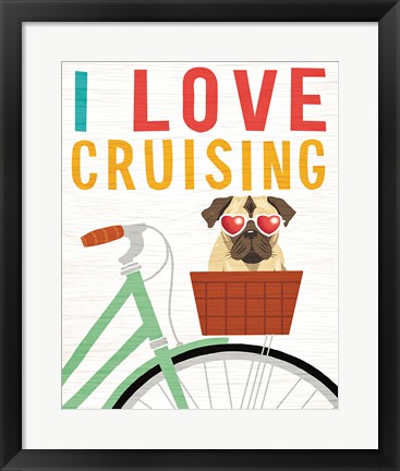 Framed Beach Bums Pug Bicycle I Love Print