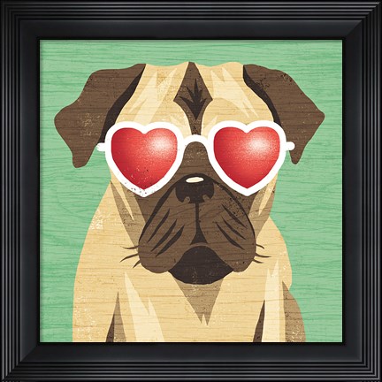 Framed Beach Bums Pug I Print
