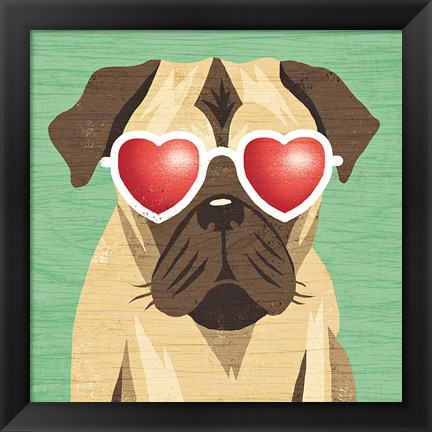 Framed Beach Bums Pug I Print